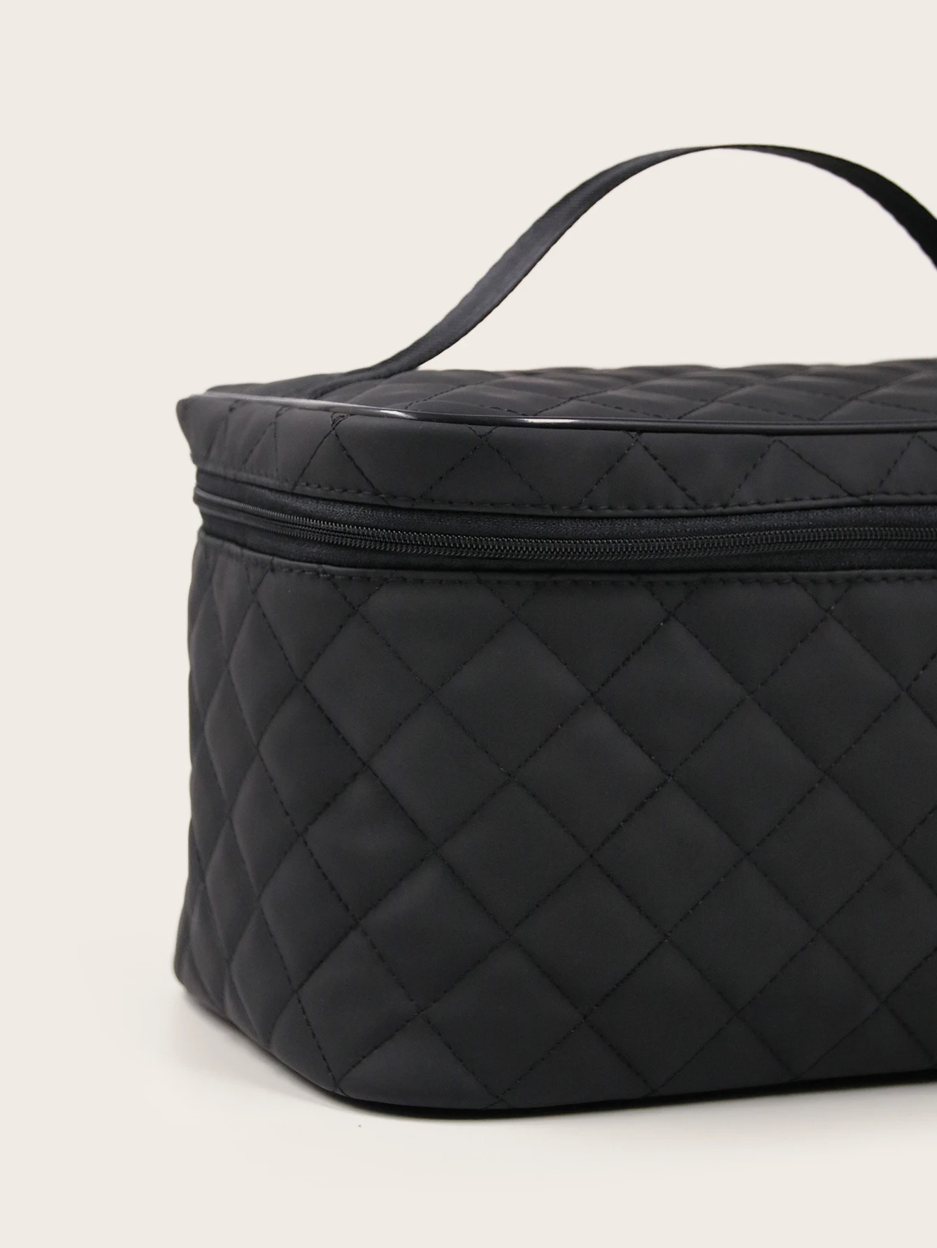 1PCS Large Black PU leather with Diamond-shaped check pattern Tote makeup bag Travel makeup Bag makeup brush bag Makeup bag org