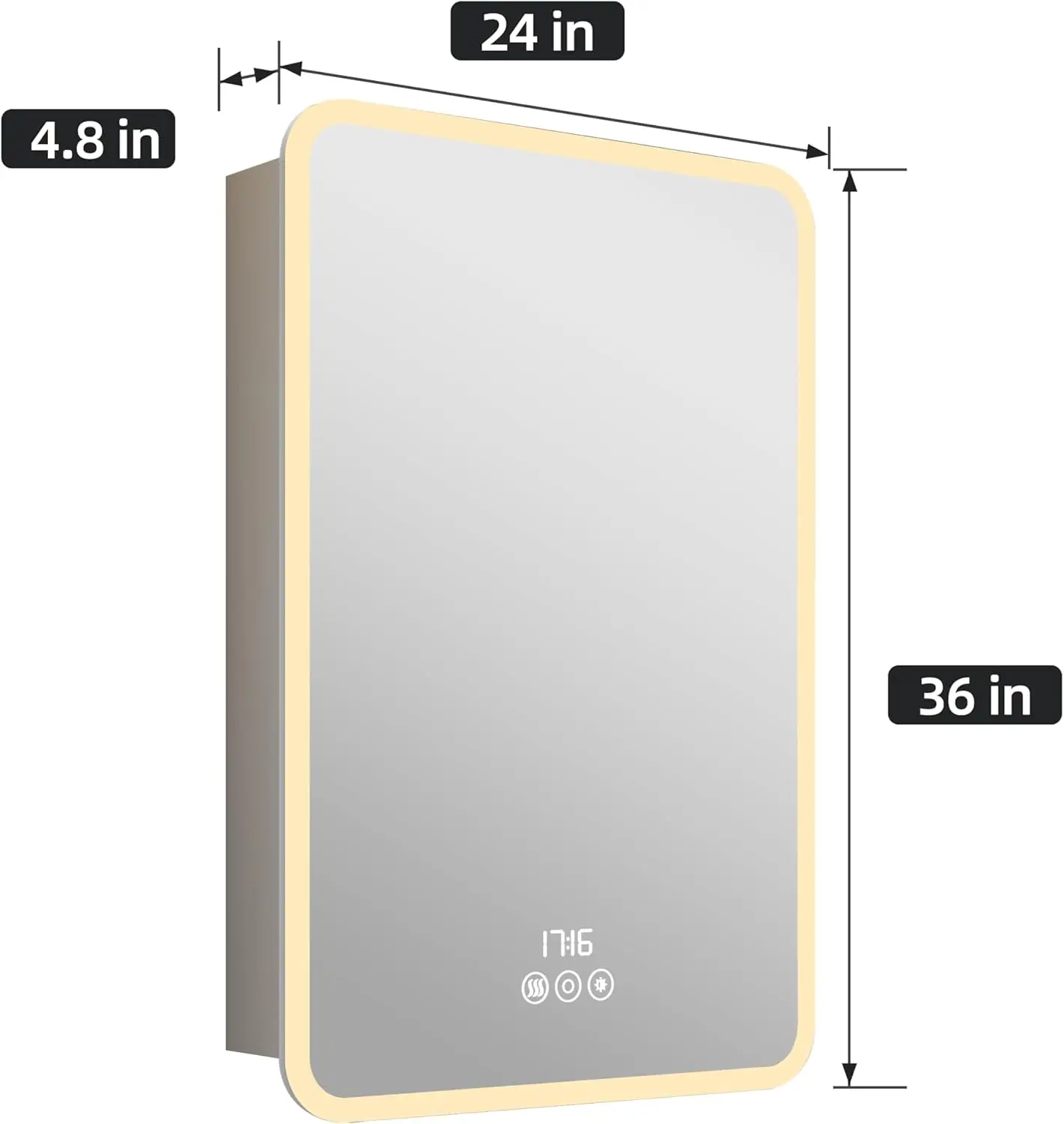 Medicine Cabinet With Led Lights And Mirror, 24 X 36 Inch Surface Or Recessed Mounted Bathroom Cabinet With Door, Clock&Temp,