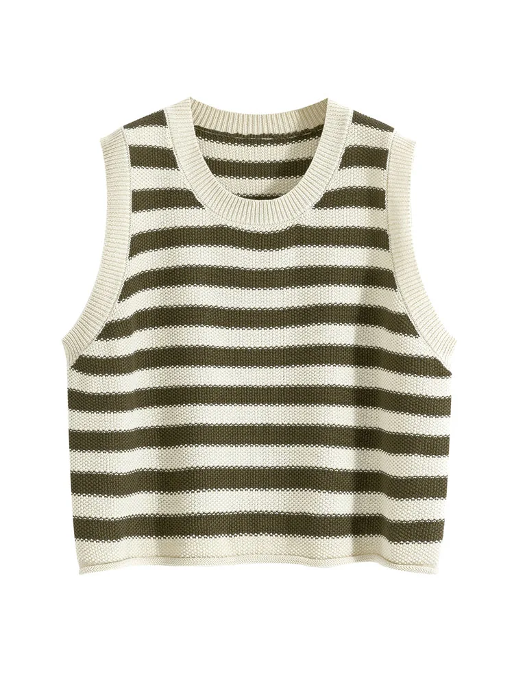 High Quality Spring and Autumn Striped Vest, Knitted Women's Loose Sweater, Shoulder Top, Winter Jacket, Short Top