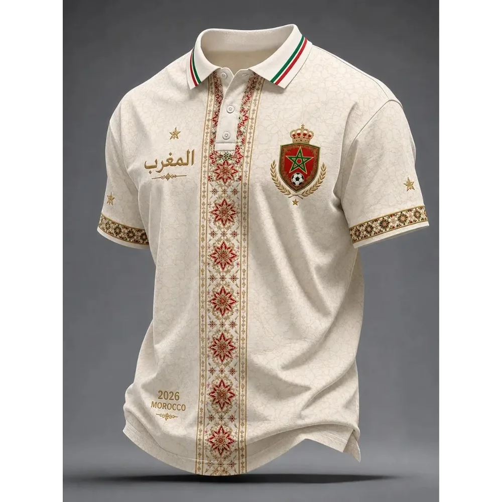 2026 Model Moroccan Fan Football Polo Shirt  3D Print  Comfortable and Breathable Fashion Suitable for Both Men and Women