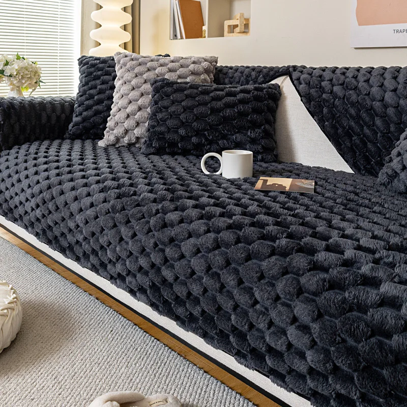 Thickened Rabbit Fur Plush Living Room Sofa Cushions Anti-Slip Minimalist Style Seat Cushion Sofa Cover for Fall Winter