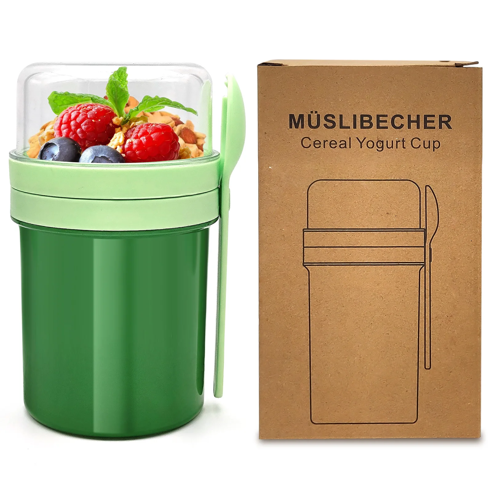 

Красочная чашка для йогурта, чашка для овсянки ночи, чашка для молочного коктейля, двухслойная портативная герметичная чашка со столовыми приборами, чашка для завтрака, толсто-красная