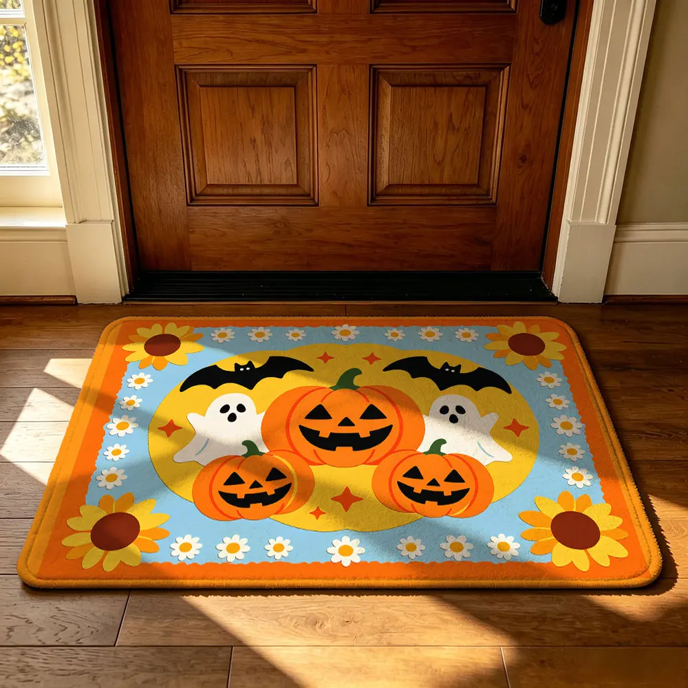 Halloween Pumpkin Ghost Bat Sunflower Doormat Non-slip Washable Entrance Rug Indoor Outdoor Home Decor Floor Mat
