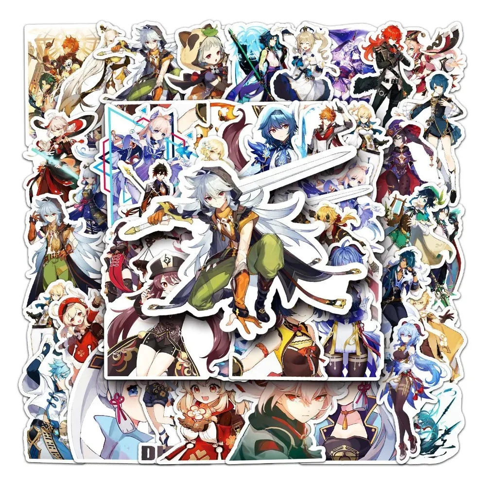 10/50Pcs Game Yuanshen Stickers Waterproof Cartoon Character Nahida Hu Tao Laptop Phone Luggage Scrapbook DIY Anime Decals