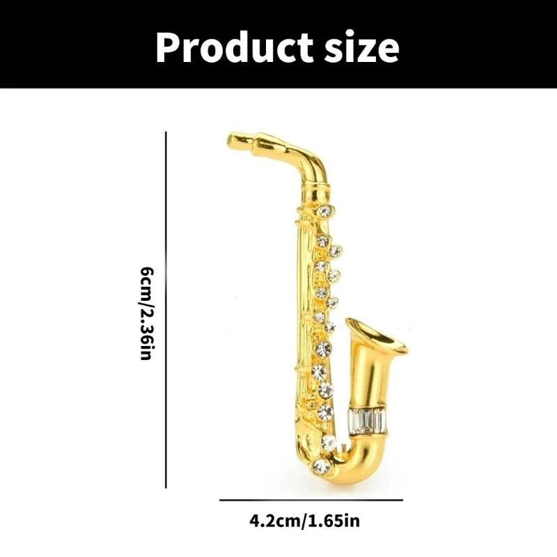  Women Brooch Lapel Pin Saxophone Crystal Elegant Musical Instrument Jewelry
