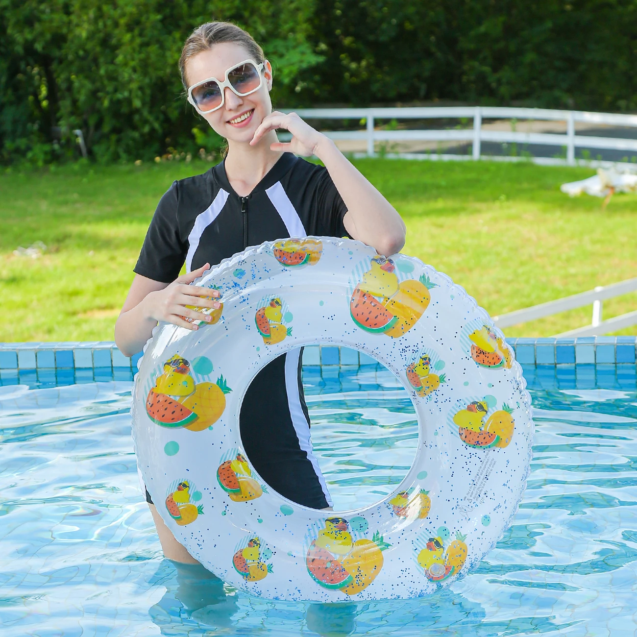 1 Pezzo di Salvagente Gonfiabile a Forma di Anatra, Galleggiante per Piscina, Anello Galleggiante per Sport Acquatici per Lago, Piscina e Feste in Spiaggia