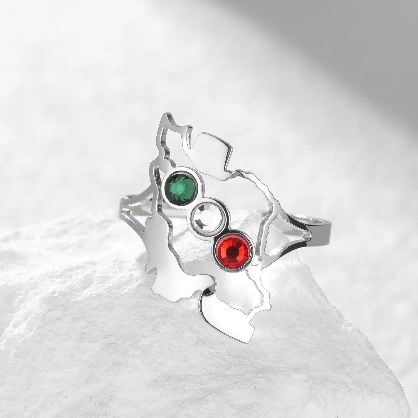 Cazador Adjustable Iran Map Rings for Women Men Stainless Steel Iranian Flag Color Zircon Jewelry Country Finger Rings Gifts