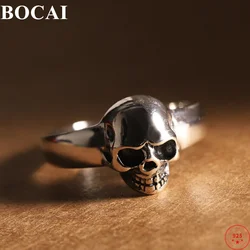 BOCAI S925 Sterling Silver Charms Rings for Women Men Punk Personality Retro-skull Trend Domineering Jewelry Wholesale