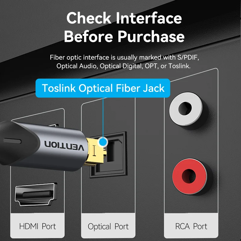 Vention Optical Audio Cable 90-Degree Male to Male for TV Amplifier Audio Processor Sound Bar PS4 Xbox Audio Optical Fiber Cable