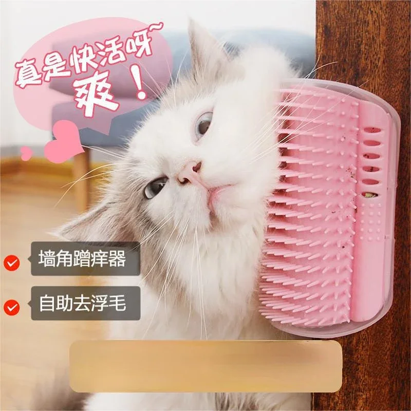 

Cats Brush Corner Massage Self Groomer Comb Brush Hair Removal Massage with Catnip Pouch for Cat Face Massage Wall Toy