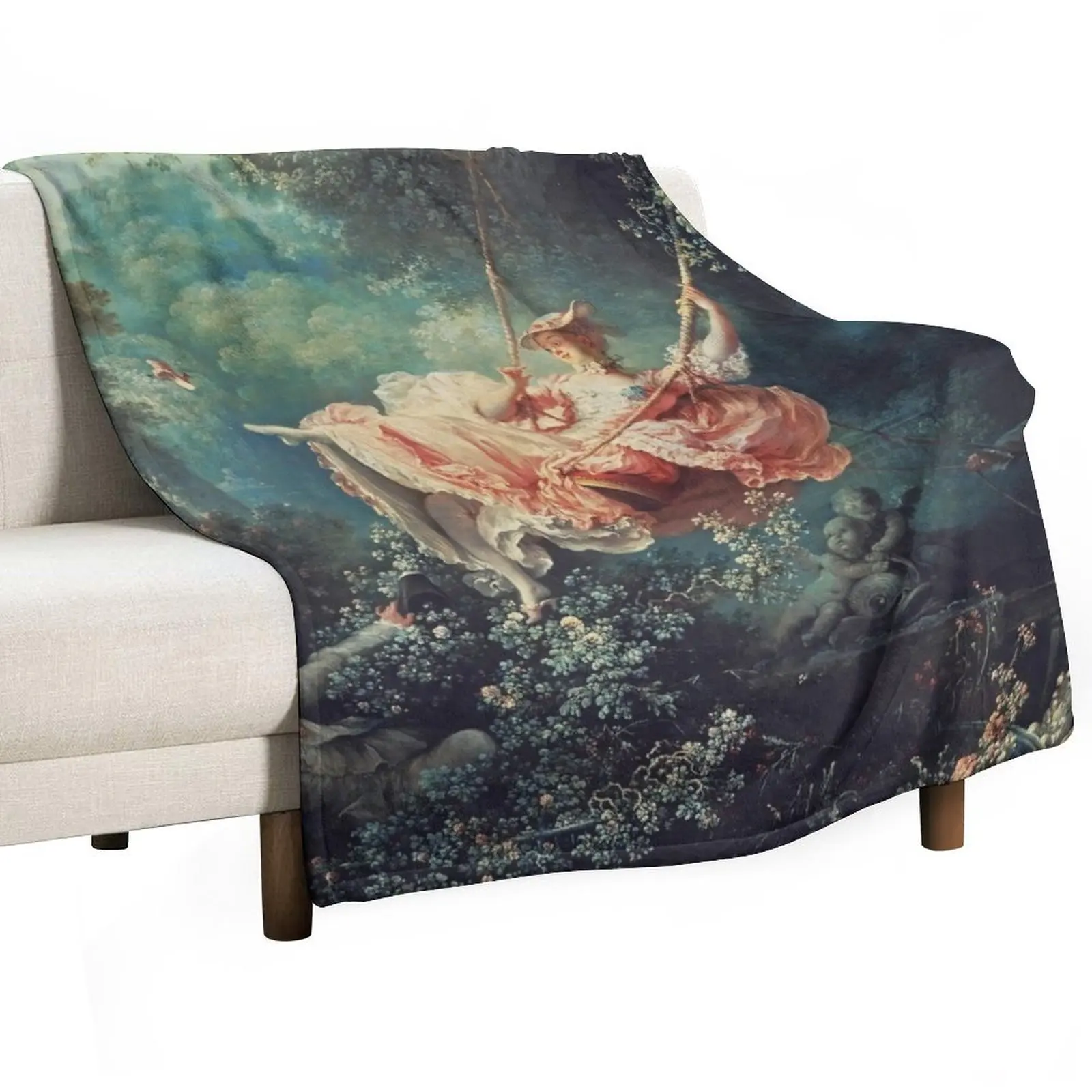 Jean-Honor?? Fragonard - The Swing (L'Escarpolette) (1767) Throw Blanket Plaid on the sofa Polar Luxury Throw Warm Blankets
