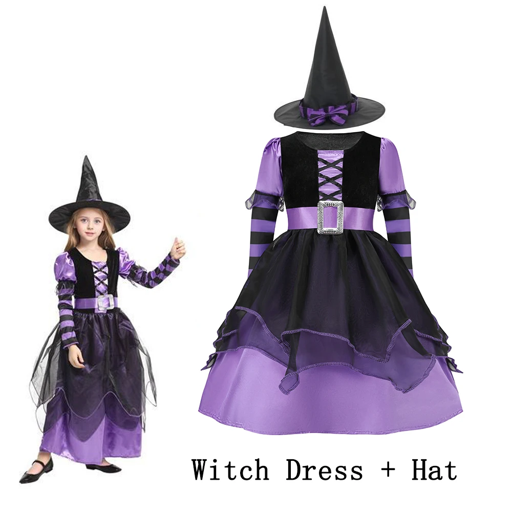 Kinder Mädchen Hexen-Cosplay-Kleid Fledermaus-Zauberer-Hut-Outfit Halloween Karneval Party Gruseliges Fancy Tutu-Kostüm für Kinder – Detail 8