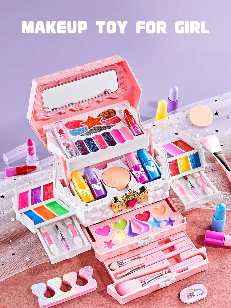 Kit de maquillaje para niños, cosméticos de simulación no tóxicos, maleta, esmalte de uñas, lápiz labial, juguete de belleza y moda para niños, regalos para niñas