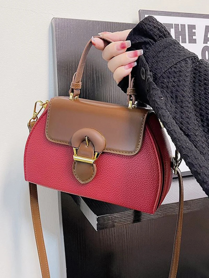 Women Autumn Winter New Color Contrasting Diagonal Cross Bag Fashion Simple Splicing Handbag Korean Edition Single Shoulder Bag