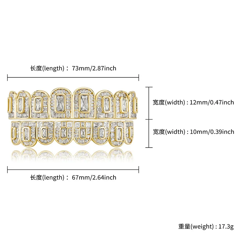Hip Hop Cubic Zirconia Paved Bling Iced Out Flat Teeth Grillz Top Bottom Dental Grills Men Rapper Jewelry Gold Silver Color