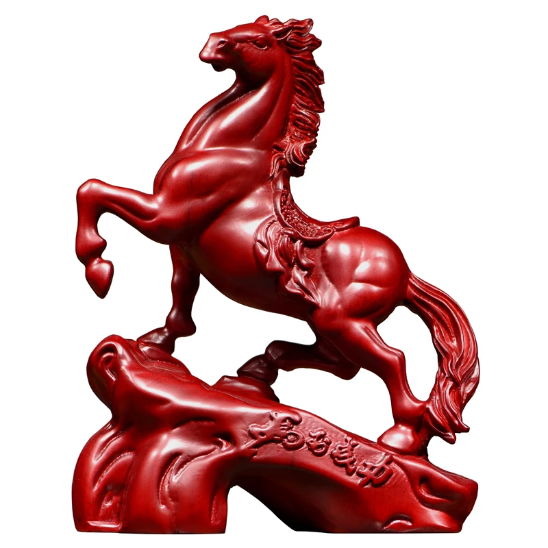 Red pear wood carving zodiac horse ornament solid wood new Chinese style horse to success home office decoration crafts