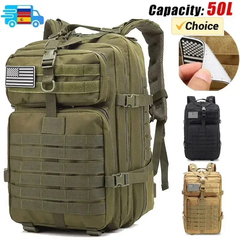 

Large Capacity Waterproof Tactical Backpack for Men, 3P Softback, Outdoor Bug Rucksack, Hiking, Camping, Hunting Bags, 50L