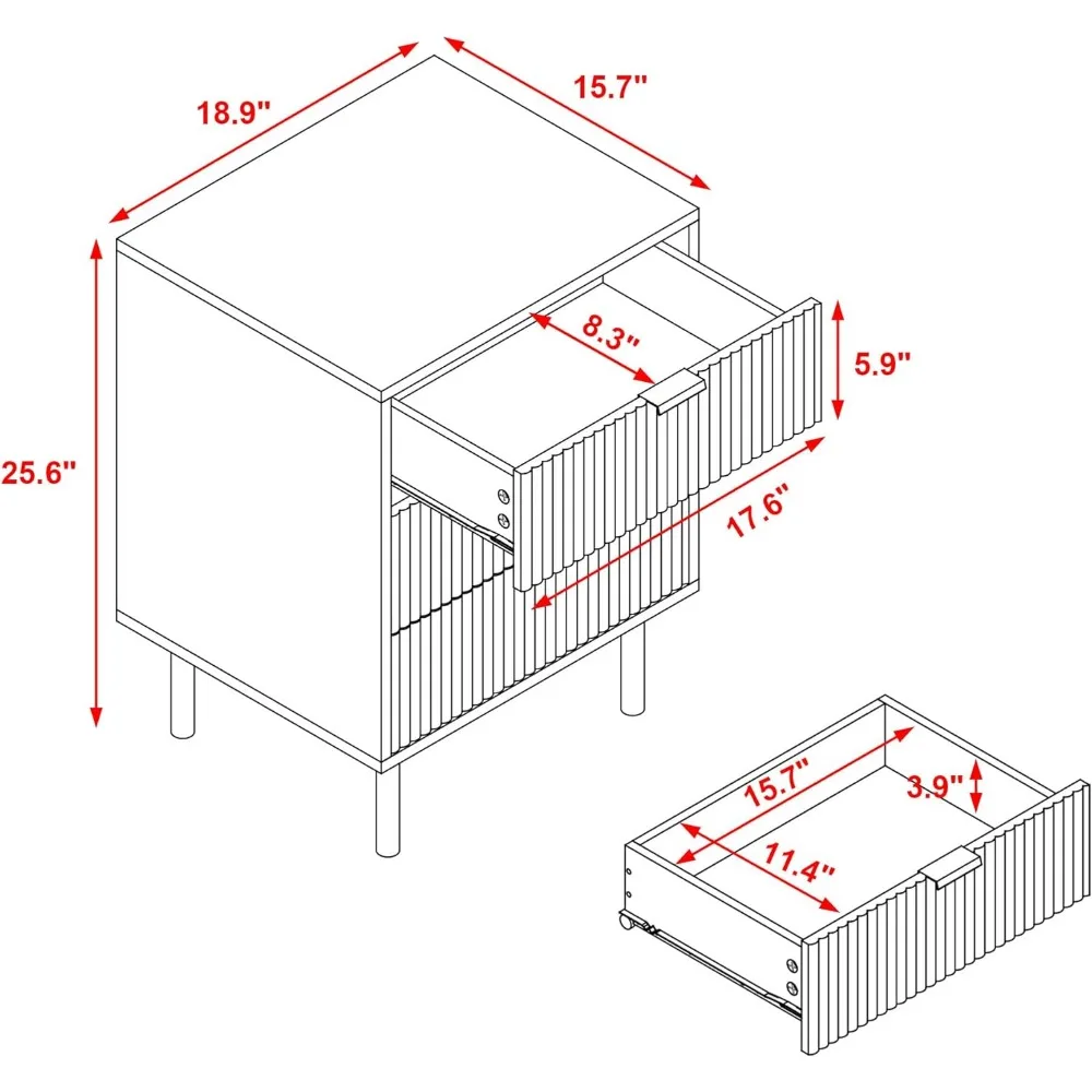 Fluted Black Nightstand 3 Drawers, 19