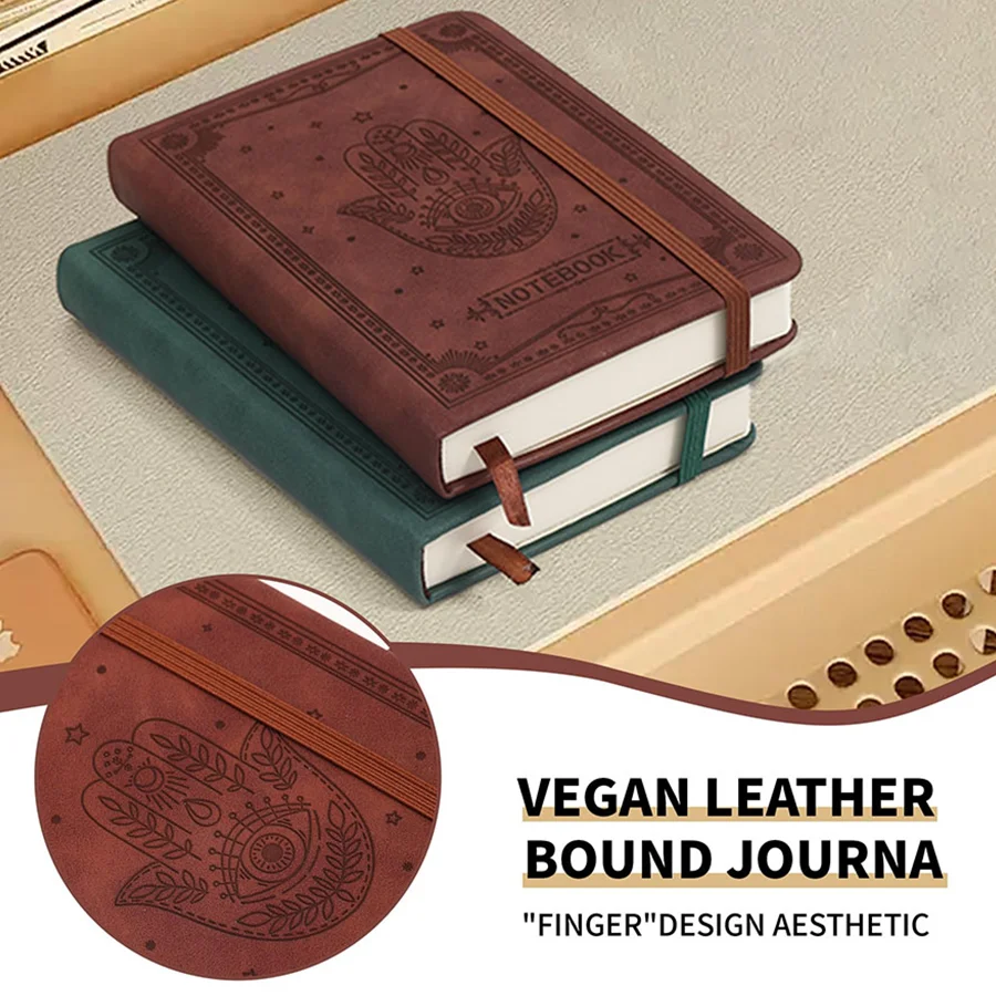 Libreta de Cuero, Manual Universal, Diario con Líneas, Libreta de Cuero con Tapa Dura A6, 288 Páginas, Encuadernación Estética con Punta de Dedo