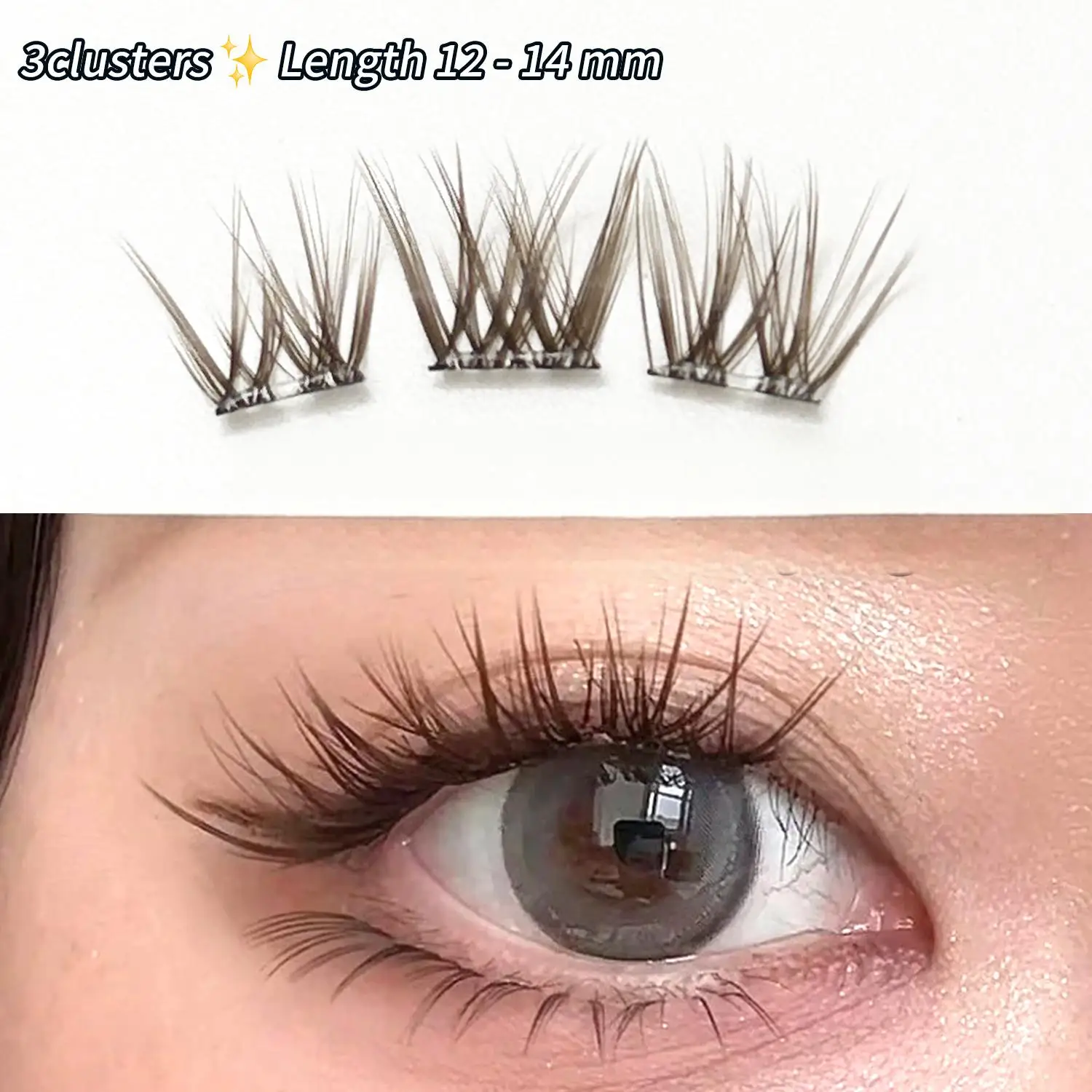 BQI 12-14mm Brown Glue-Free False Eyelashes Thick Comic Eye Segmented DIY Lashes Self-Adhesive No Glue Needed Easy Application