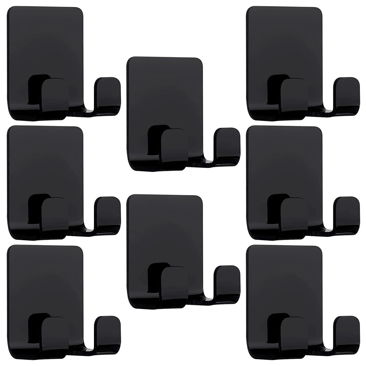 Auto-adesivo acrílico Razor Holder Hooks, chuveiro gancho para banheiro, organizador de cozinha, plugue preto, toalha, 8 PCs