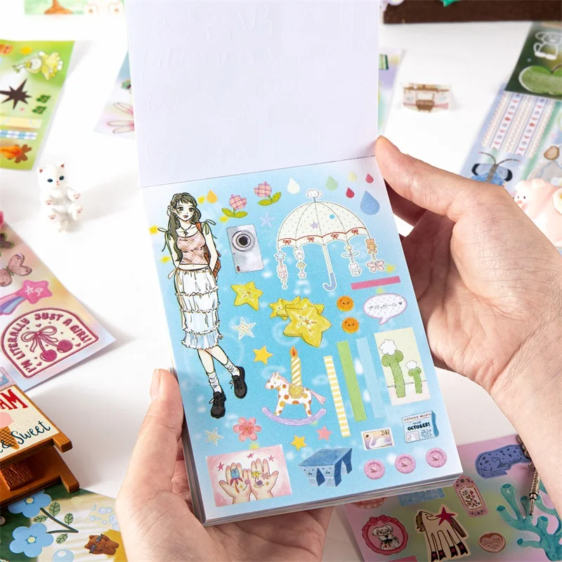 TIANZI 24 Sheets Cartoon Home Life Themed Die Cut Stickers Book for Scrapbooking Diary Album Craft Decorative Handmade Materials