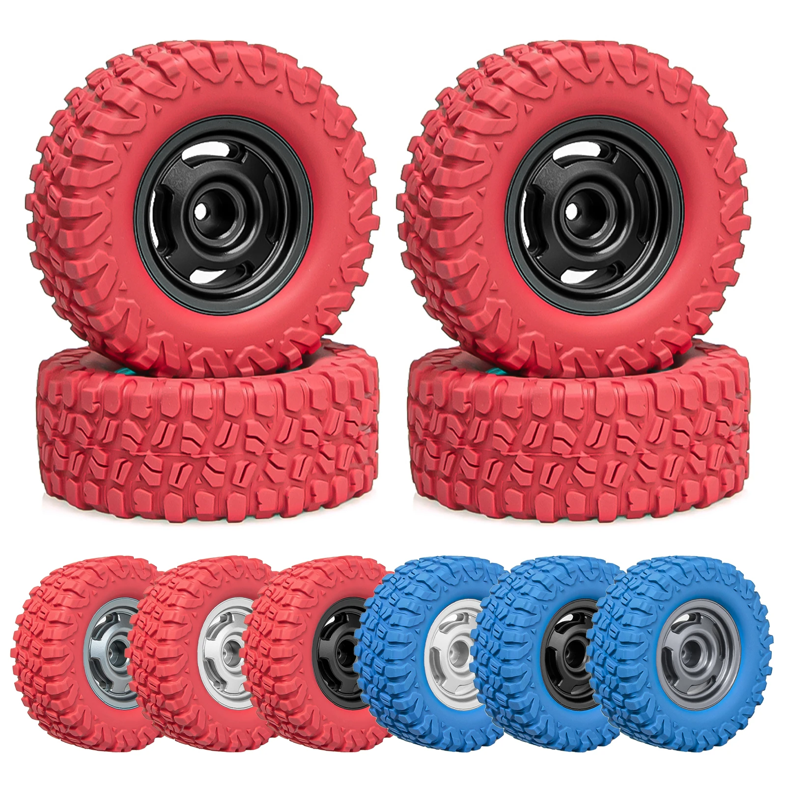 

Алюминиевые диски OKHL 1.45 дюйма с бедлоком и цветными шинами 1.3 дюйма для радиоуправляемых краулеров 1/18 1/24 TRX4M SCX24 Fms24