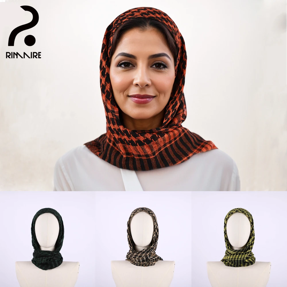 

Plaid Orange Women's Turban Headscarf Designer Muslim Hijabs Spring Autumn Soft Hair Cover Headscarves Shawls Headwrap RIMAIRE