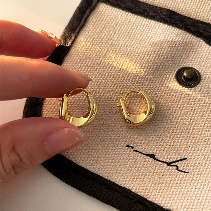 ANENJERY Geometric Small Hoop Earrings for Women Creative Simple Golden Silver Color Huggies Gift Jewelry