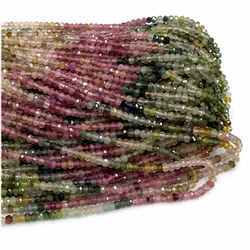 Veemake Green Yellow Pink Tourmaline Faceted Rondelle Beads For Jewelry Making Natural Stones Gemstones Necklace Bracelets