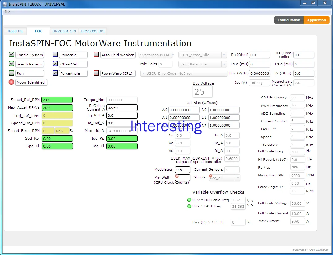 INSTASPIN FOC INSTASPIN الحركة TMS320F28027F التحكم Sensorless