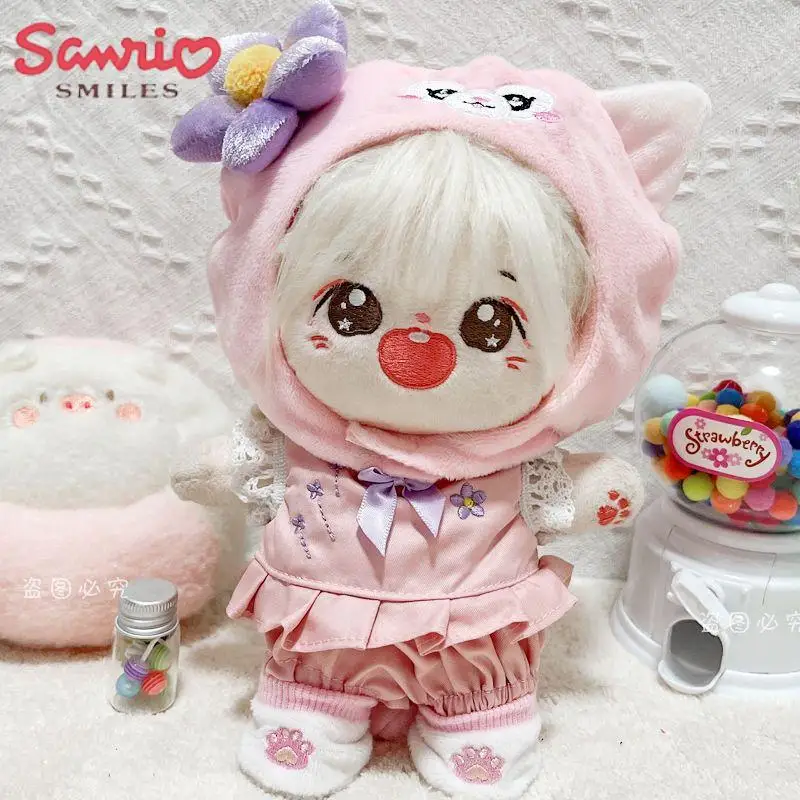 20Cm Cute Kuromi Doll Clothes Cartoon Sanrio Anime Creative Plush Action Figure Toys Diy Skirt Suit Kawaii Sweet Birthday Gift