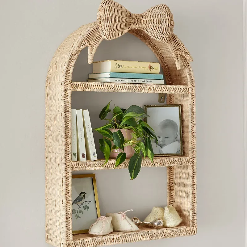 Cross-border butterfly rattan storage basket wall decoration shelf practical pendant children's room homestay weaving