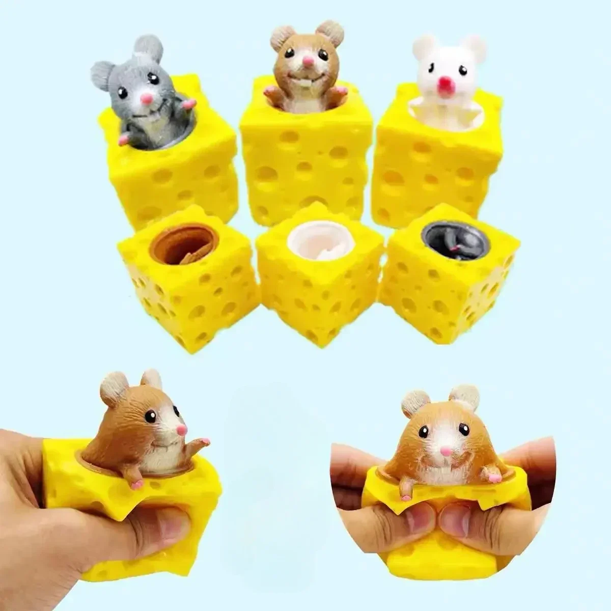 Kawaii Decompression Mouse Cup Pinchers Stress-relieving Pet Cheese Mouse Pinch Fun Stress Ball Vent Squirrel Cup Prank Toy