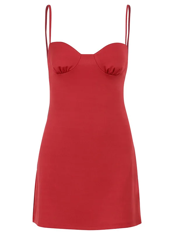 WOMENGAGA 울트라 짧은 안감 드레스, 섹시한 a 라인 드레스 우아한 레드 패션 섹시한 한국 여성 미니 드레스 2024 새로운 0K09