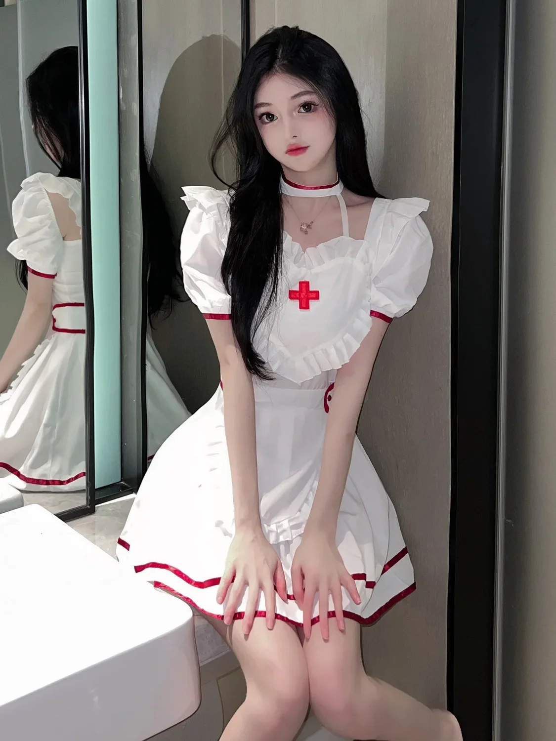 White Angel Sexy Cosplay Nurse Uniform Dress Elegant Girl Mini Short Sleeve Tops Fashion 2023 New Korean Women