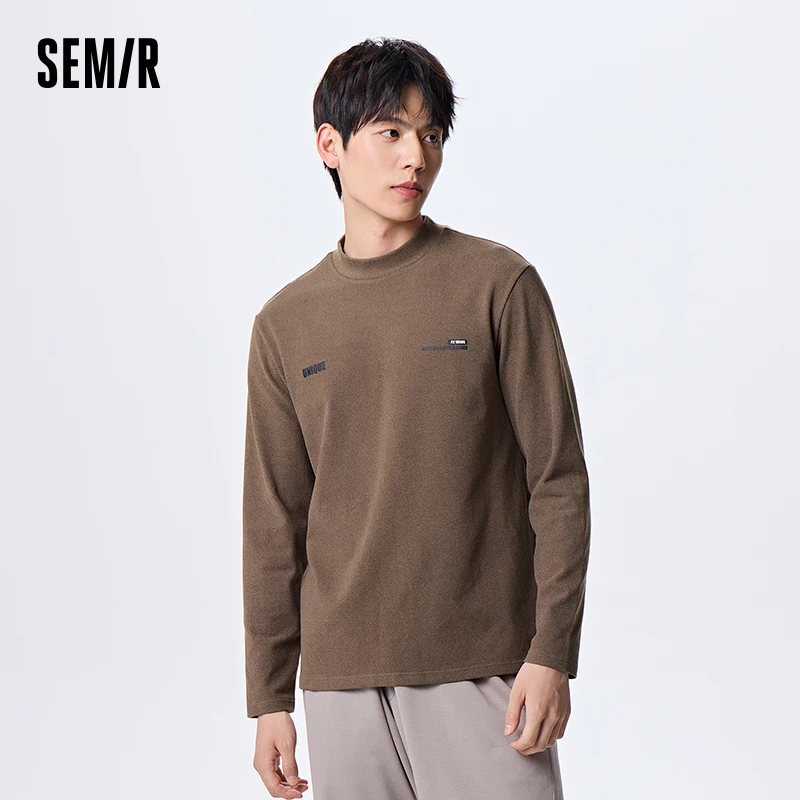 Semir Underwear Men Semi-High Neck Comfortable Top Fashion Slightly Abrasive Warm Simple Fitted Bottoming Shirt