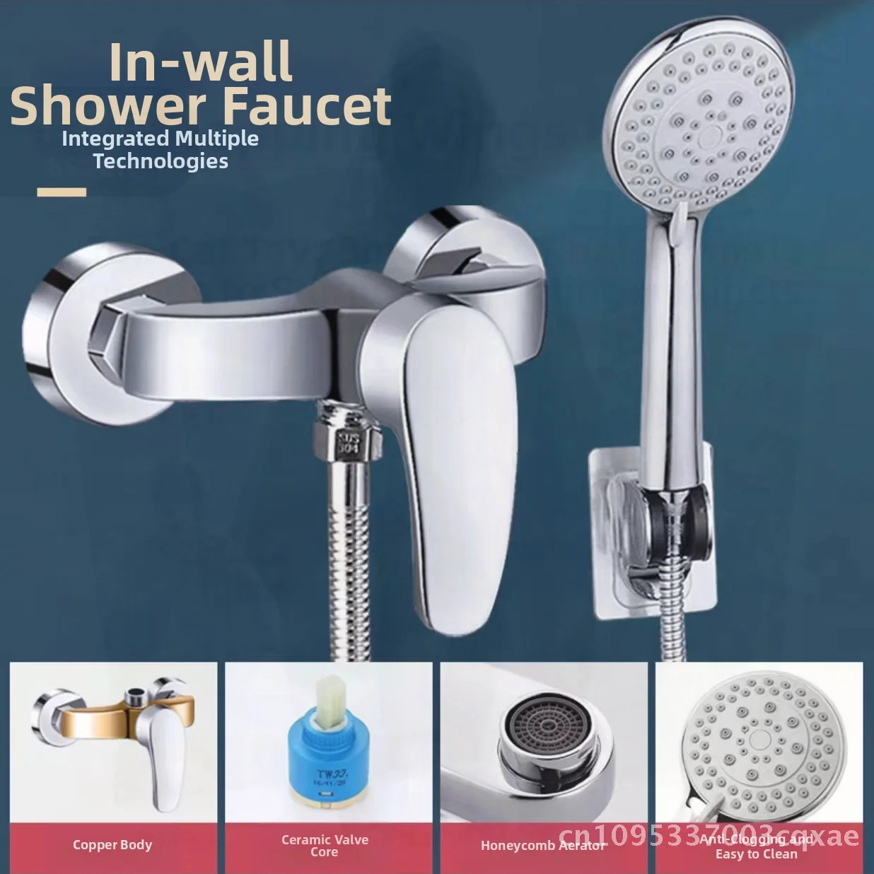 

All Copper Shower Faucet with Hot And Cold Mixing Valve Wall-Mounted Double Bathtub Switch Set Pressure-Boosting Five-Stage