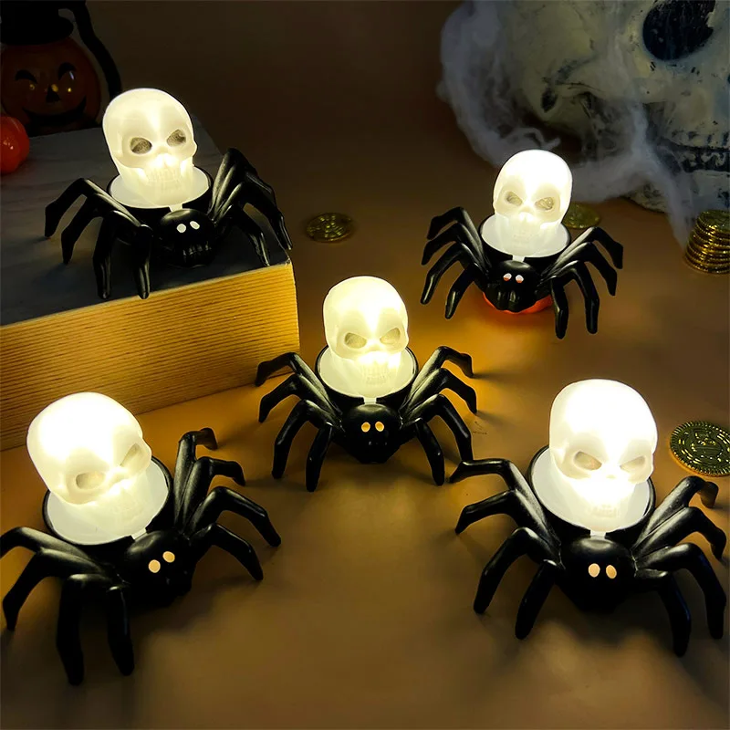 Halloween LED Glowing Spide Flameless Light Skull Spider Candle Lamp Haunted House Halloween Party Decor Night Light Horror Prop