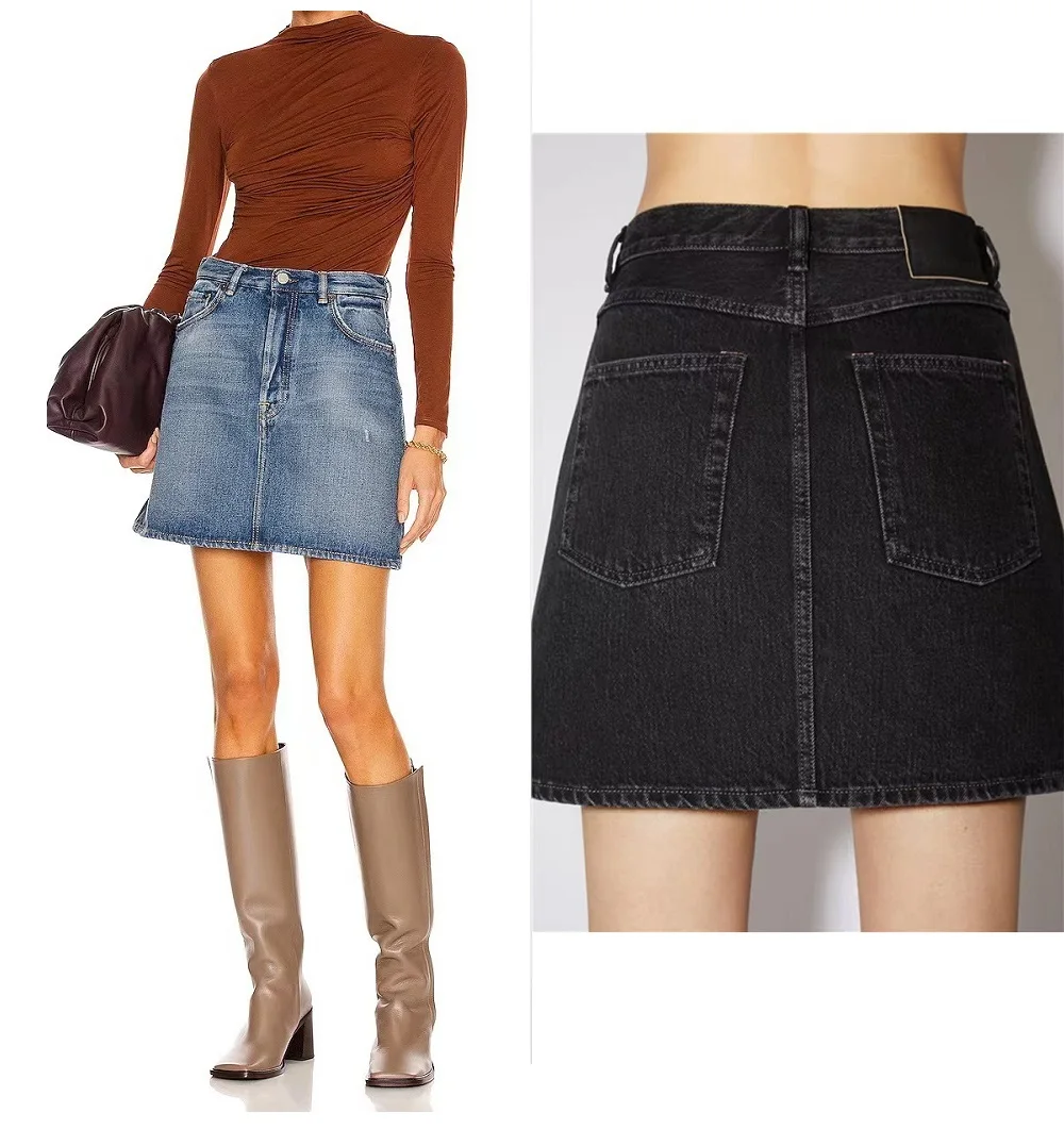 

2024SS High Waisted Washed Denim A-line Jean Short Skirt for Women