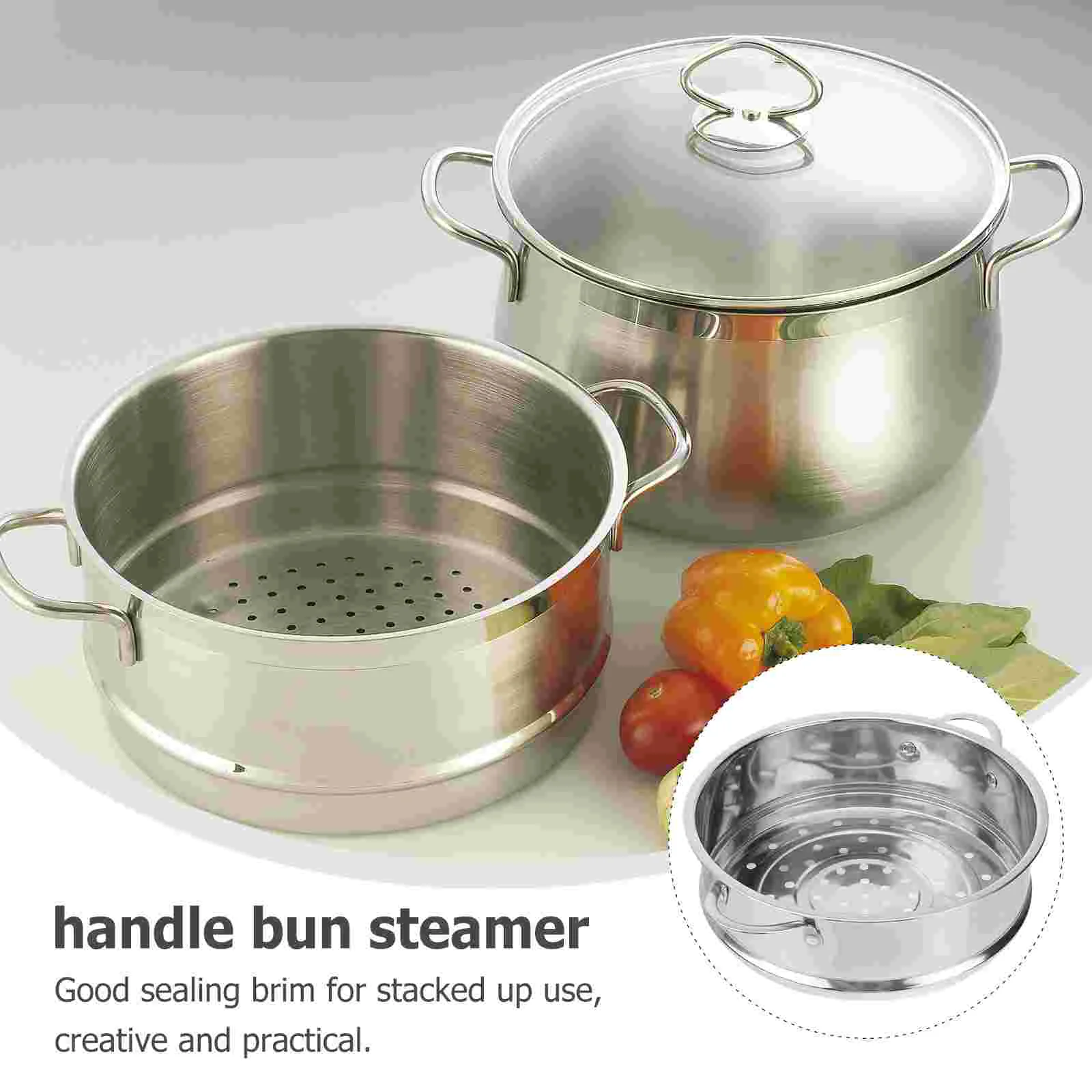 16 Cm Cookware Steamer Grid Stainless Steel Kitchen Food Basket Handle Bun Microwave Air Fryer