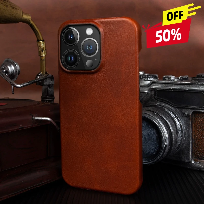 

Genuine Leather Case For Iphone 16 Pro Max Cover Luxury Business Phone Aesthetic Vintage Retro For Iphone 13 12Pro 15 14 Coque
