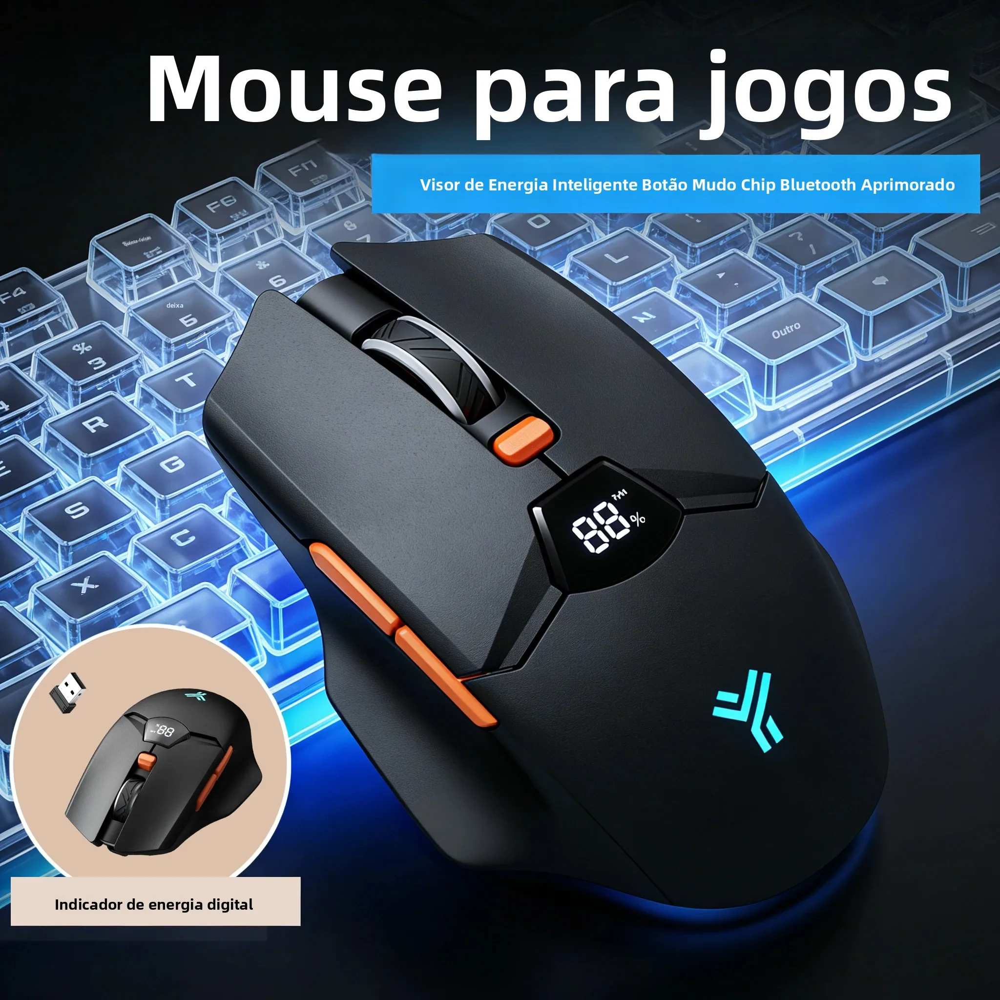 Mouse Bluetooth sem fio com display digital de bateria, mouse ergonômico silencioso para jogos de laptop de PC, 2,4G/Bluetooth 5.0