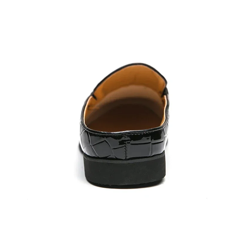 Mocassins ronds à enfiler pour hommes, sandales d'été noires, motif de pierre marron, chaussures faites à la main, taille, nouveau