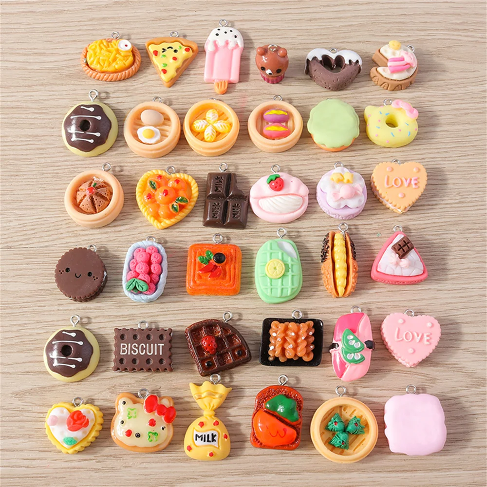 Tusember 15 Stück Niedliche Cartoon-Simulations-Lebensmittel-Dessert-Kuchen-Brot-Anhänger für Schmuckherstellung, Ohrringe, Halsketten, Armbänder, DIY-Zubehör – Detail 6
