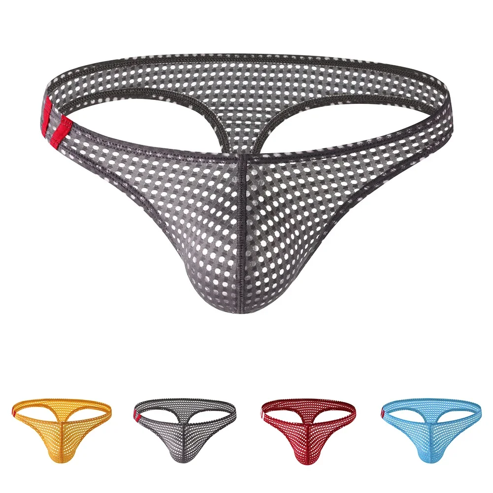 Men Breathable Mesh 6 Color Available Underwear Low Waist Briefs Thongs Pouch Panties Sports Casual G-string
