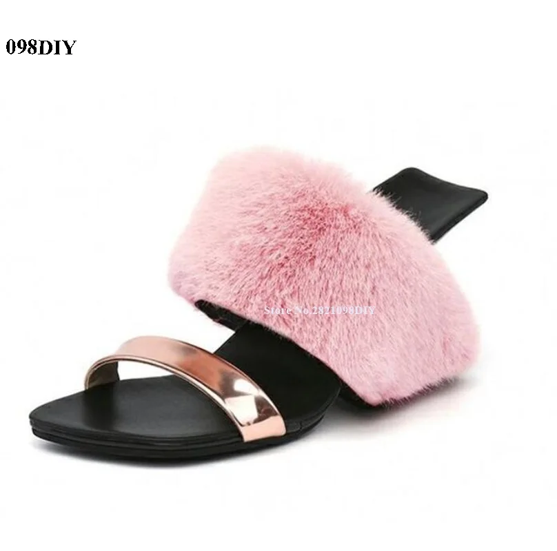 

Hollow Out Strange Wedge Heel Soft Fur Band Women High Heel Sandals Summer Shoes Wedged Heeled Cross Strap Summer Party Shoes