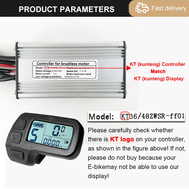 250W-3000W Electric Bike Controller KT 15A-50A Sinewave SquareWave Controller Brushless Motor Bicycle Accessories