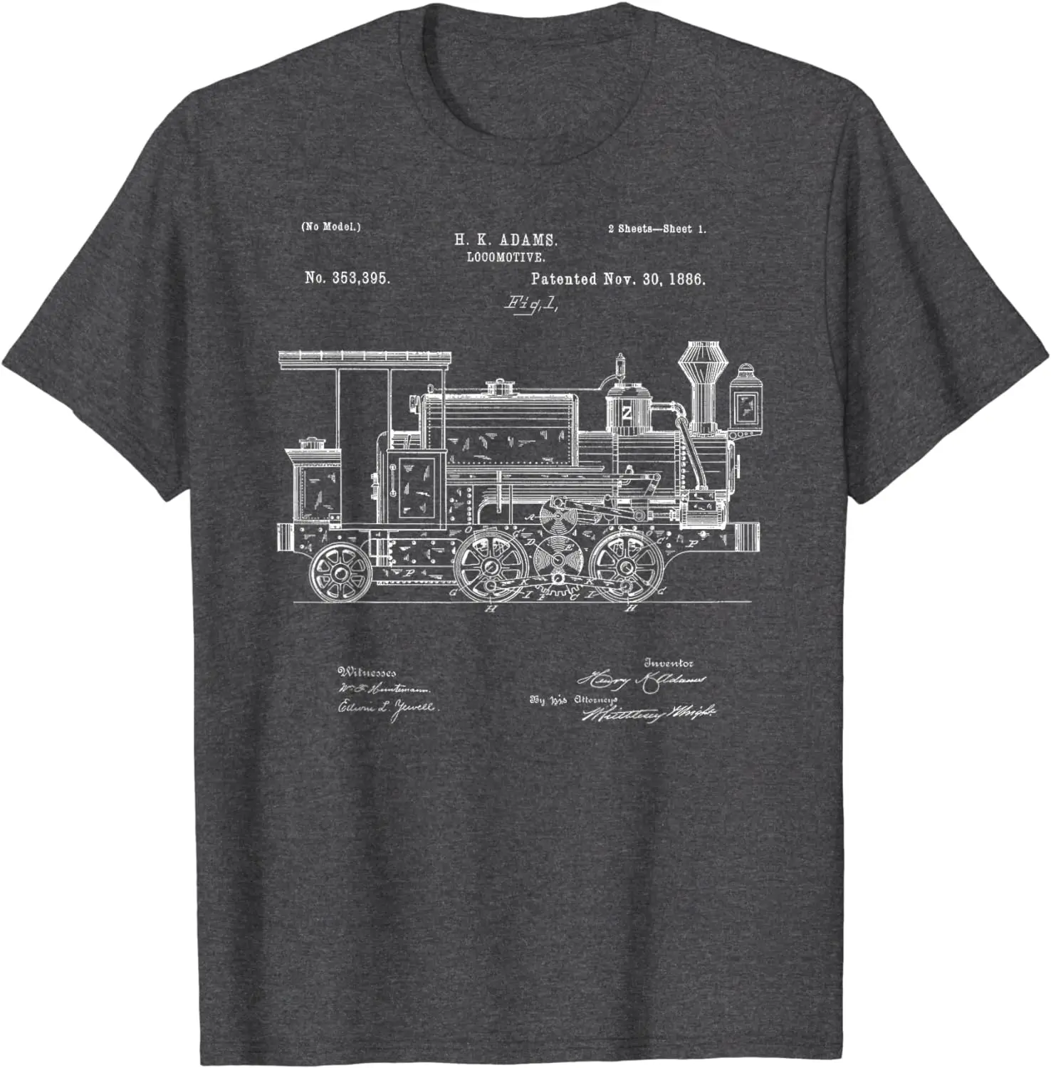 Vintage Patent Print 1886 Locomotive Steam Train Gift T-Shirt 100% Cotton O-Neck Short Sleeve Casual Mens T-shirt Size S-3XL