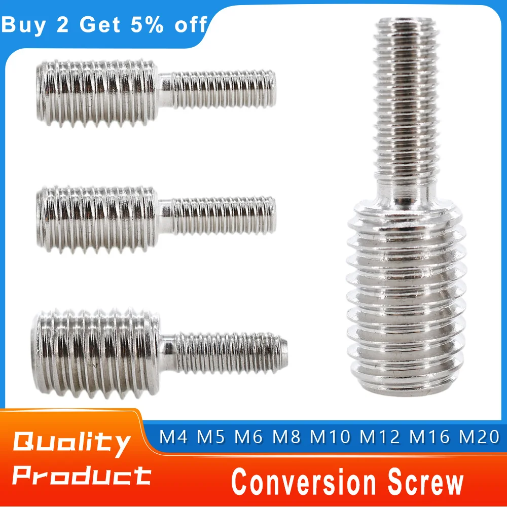 304 Stainless Steel Fully Thread Conversion Screw Double-end Camera Adapter Converter Reducing Bolt M4 M5 M6 M8 M10 M12 M16 M20